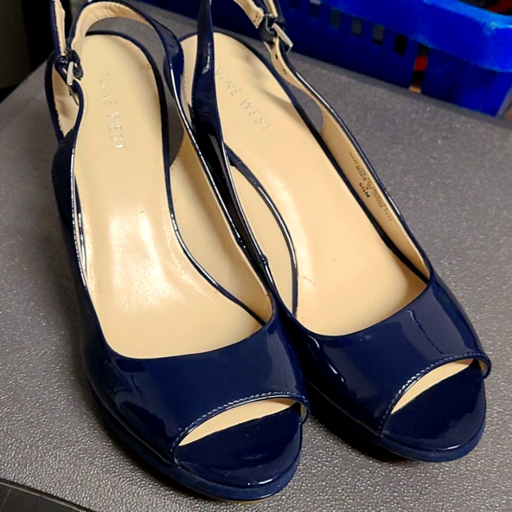 Nine west navy patent heels